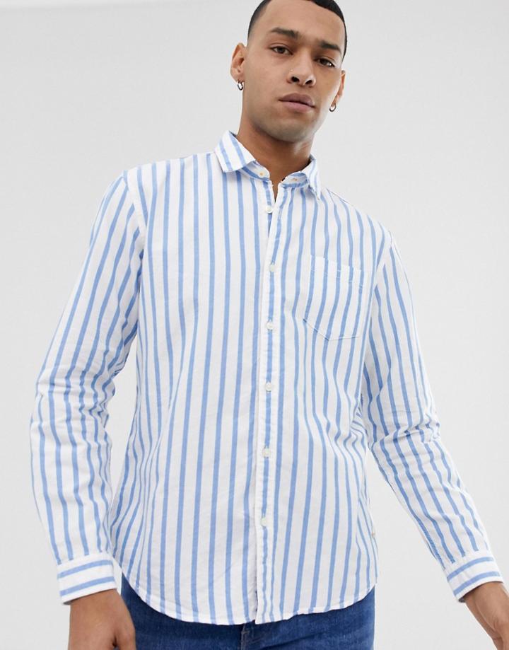 Esprit Regular Fit Shirt In White And Blue Stripe