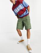 Asos Design Wide Fit Cargo Shorts In Khaki With Heavy Wash-green