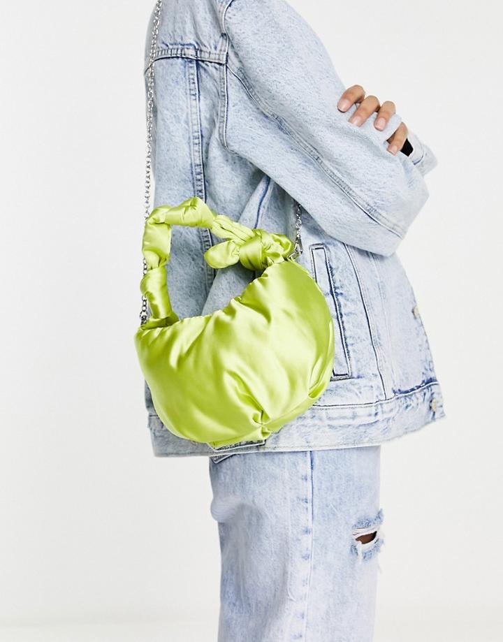 Topshop Satin Bucket Bag With Knotted Strap In Yellow