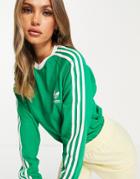 Adidas Originals Adicolor Three Stripe Boyfriend Fit Long Sleeve T-shirt In Green