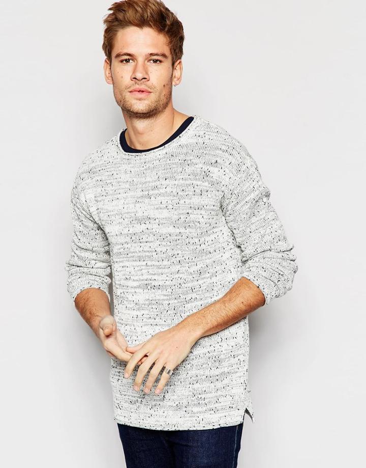 Selected Homme Knitted Sweater With Fleck - White