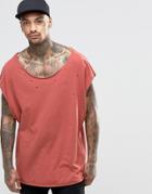 Asos Super Oversized Sleeveless T-shirt With Scoop Neck And Distressing - Flame