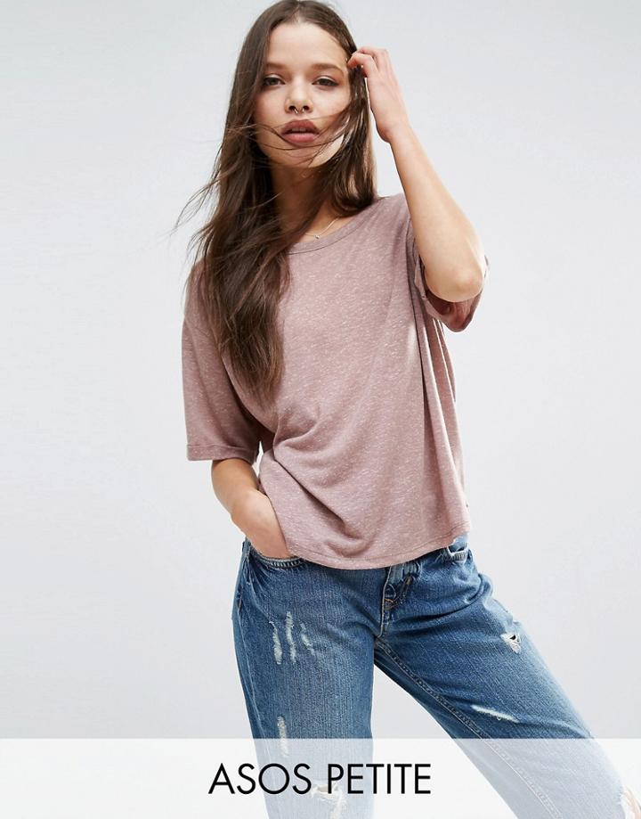 Asos Petite T-shirt In Linen Mix Fabric - Brown
