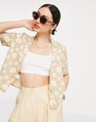 Mango Fine Knit Cardigan With Daisy Print In Light Pink