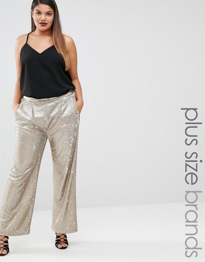 Elvi Sequin Wide Leg Pants - Gold