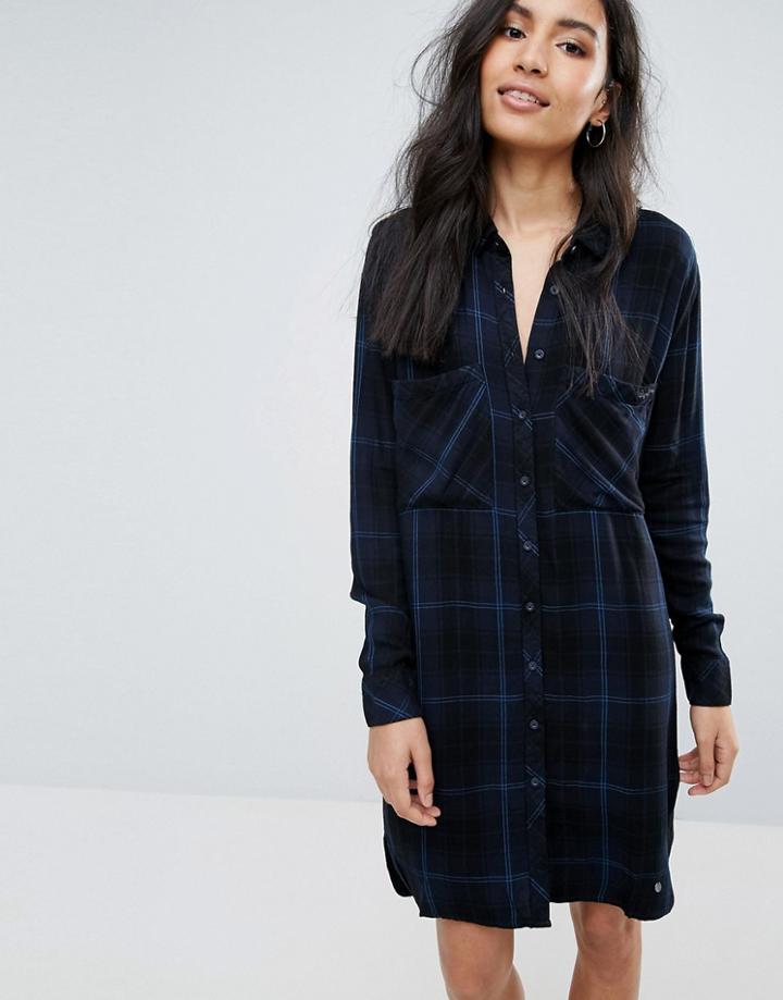 Pepe Jeans Louise Checked Shirt Dress - Navy