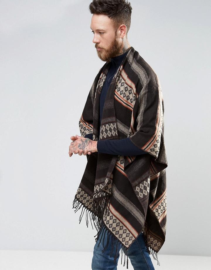 Asos Festival Geo-tribal Cape In Brown - Brown