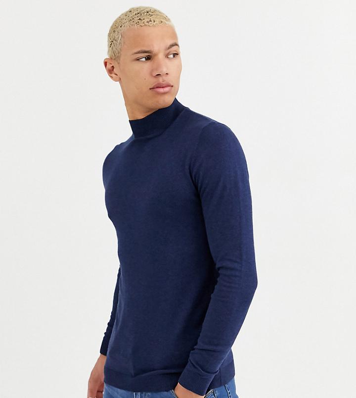 Asos Design Tall Cotton Turtleneck In Navy