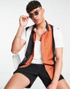 Le Breve Stripe Revere Shirt In Rust White Black
