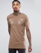 Asos Longline Muscle T-shirt With Dragon Print - Brown