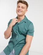Asos Design Regular Short Sleeve Shirt With Revere Collar In Dusky Teal-green