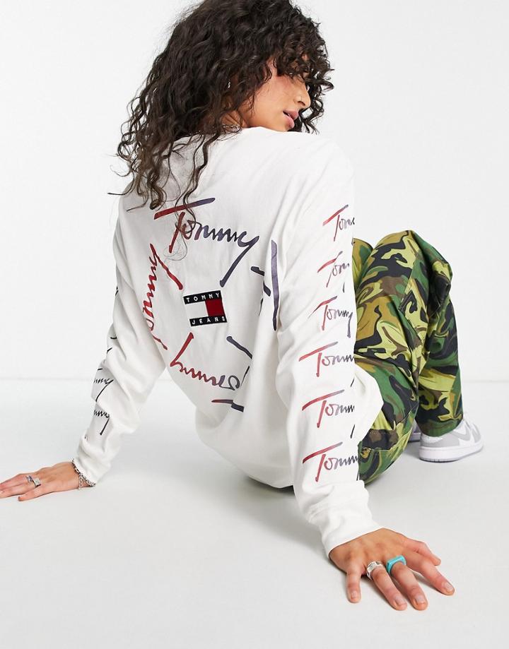 Tommy Jeans Organic Cotton Relaxed Long Sleeve Top In White