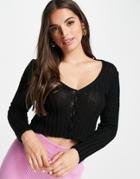 Asos Design V Neck Cardi In Rib In Black