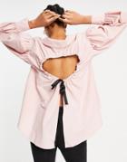 Asos Design Volume Detail Collared Shirt With Open Back In Pink