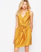 Sessun Wrap Mini Dress In Mustard - Fox