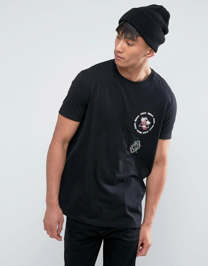 Asos Relaxed T-shirt With Chest Embroidery - Black