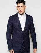 Sisley Slim Fit Mini Plaid Suit Jacket - Navy