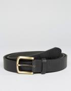 Asos Slim Leather Belt With Stripe Emboss - Black