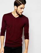 Selected Homme 100% Merino Wool V Neck Knitted Sweater - Red