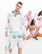 Asos Design Set Oversized Half Zip Sweatshirt With Graphic Floral Print Panels-multi