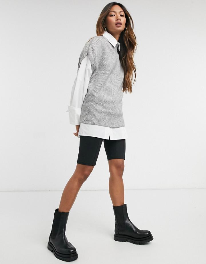 Vero Moda Knitted Tank Top With High Neck In Light Gray-grey