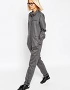 Asos White Button Through Jumpsuit In Wool Mix - Gray