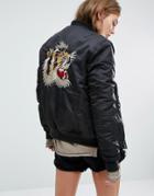 Schott Aireforce 1 Bomber Jacket With Woven Badge On Arm & Back Embroidery - Black