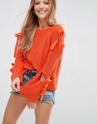 Asos Ribbed Sweater With Tie Sleeve Detail - Orange