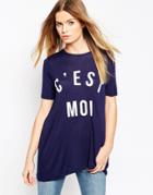 Asos C'est Moi Printed Top - Navy