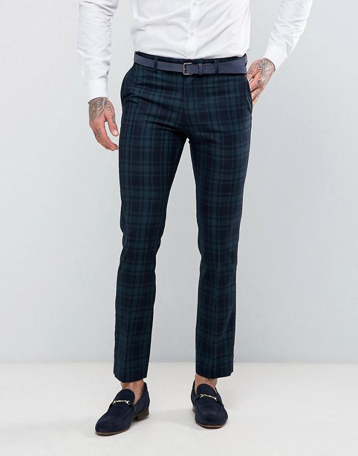 Farah Skinny Suit Pants In Check - Green