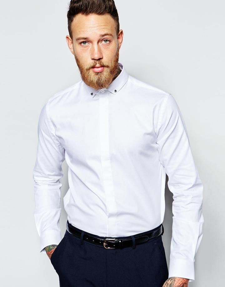 Noose & Monkey Shirt With Monkey Skull Button Down Collar - White