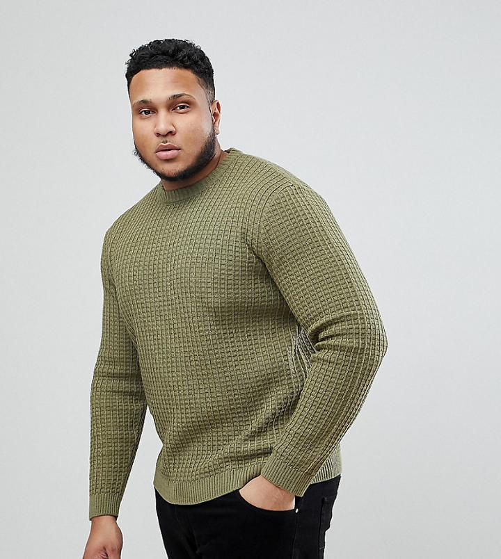 Asos Plus Textured Sweater In Khaki - Green