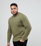 Asos Plus Textured Sweater In Khaki - Green