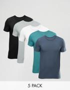 Asos 5 Pack Muscle T-shirt With Crew Neck - Multi