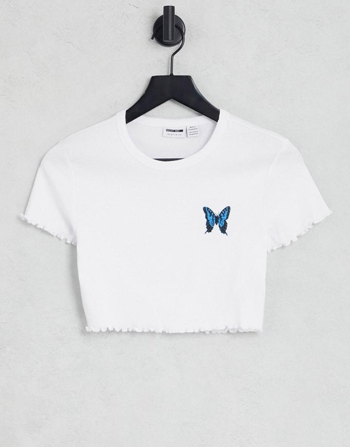 Noisy May Lettuce Hem Butterfly T-shirt In White