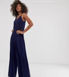 Outrageous Fortune Tall Lace Insert Wide Leg Jumpsuit In Navy - Navy