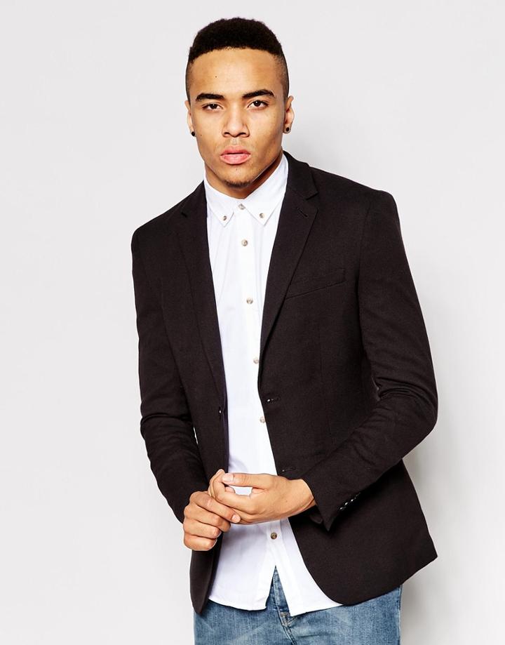 Jack & Jones Pique Blazer In Slim Fit - Black