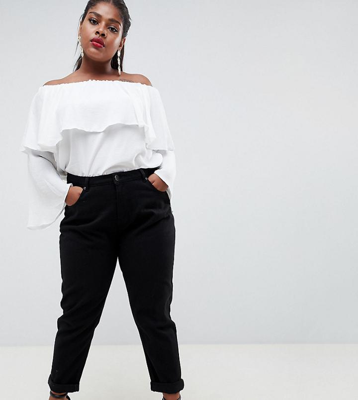 Boohoo Plus High Waist Mom Jeans In Black - Black