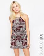 Influence Tall Romper With Lace Up Front - Burgandy