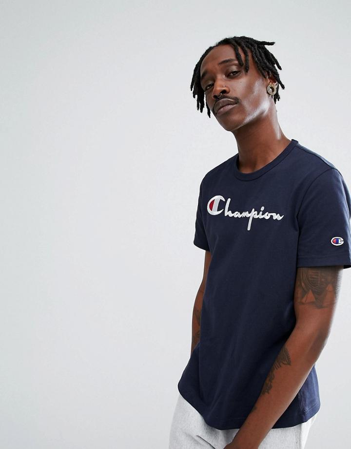 Champion T-shirt With Large Logo In Navy - White