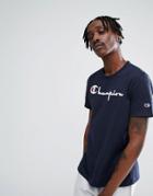Champion T-shirt With Large Logo In Navy - White