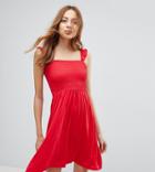 Asos Tall Ruffle Strap Shirred Sundress - Red