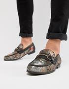 Asos Design Loafers In Floral Print With Snaffle - Black