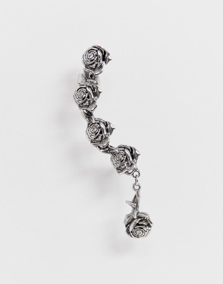 Reclaimed Vintage Inspired Statement Rose Ear Cuff In Burnished Silver Exclusive To Asos - Silver