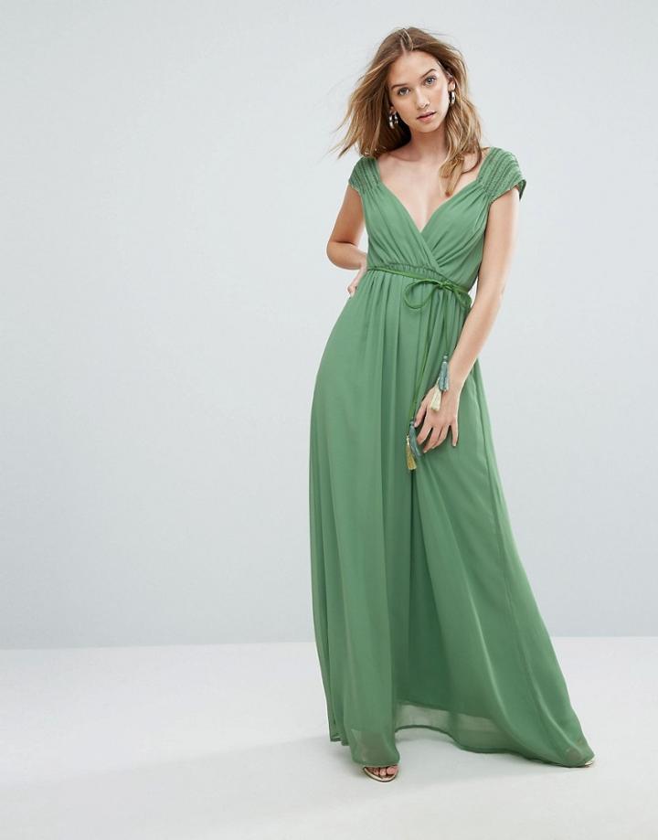 Traffic People Beach Maxi Dress Tie Detail - Green