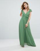 Traffic People Beach Maxi Dress Tie Detail - Green