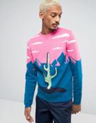 Asos Sweater With Cactus In Mountains - Pink