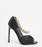 Asos Design Wide Fit Papaya Peep Toe Chain Detail High Shoes In Black