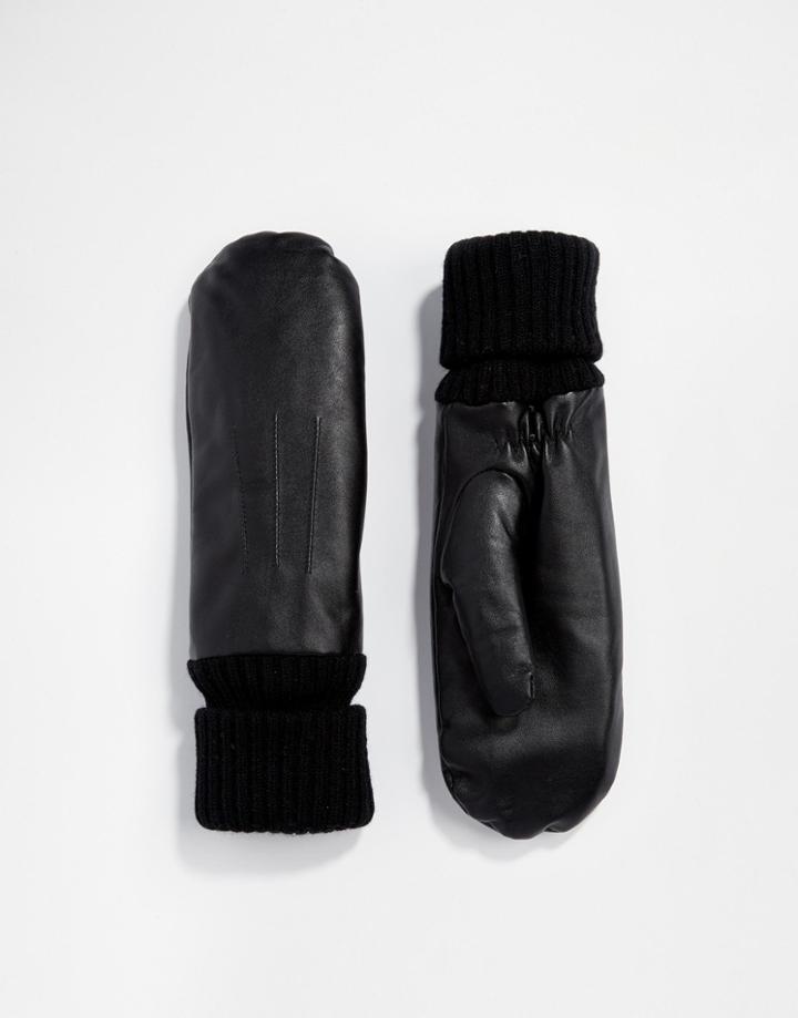 Pieces Leather Mittens - Black