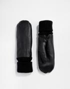 Pieces Leather Mittens - Black